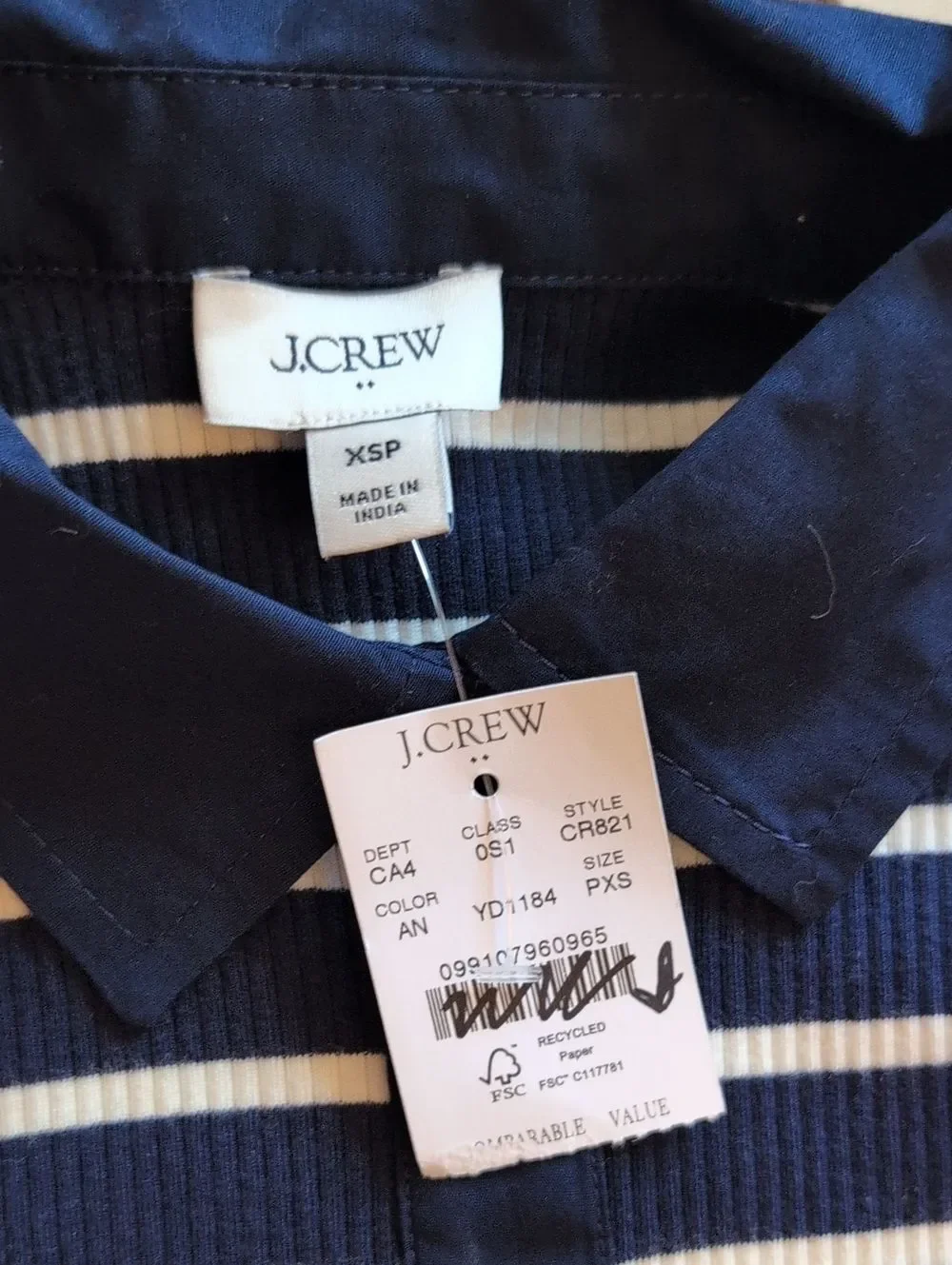 NWT J. Crew Striped collared knit Midi dress Navy Blue White XSP